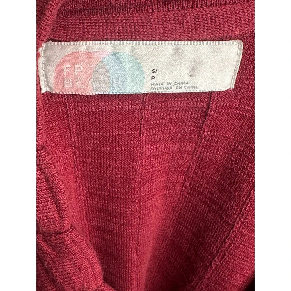 Free People FP Beach Sunny Bomber Cardigan Small Burgundy Sweater Textured - Picture 7 of 9